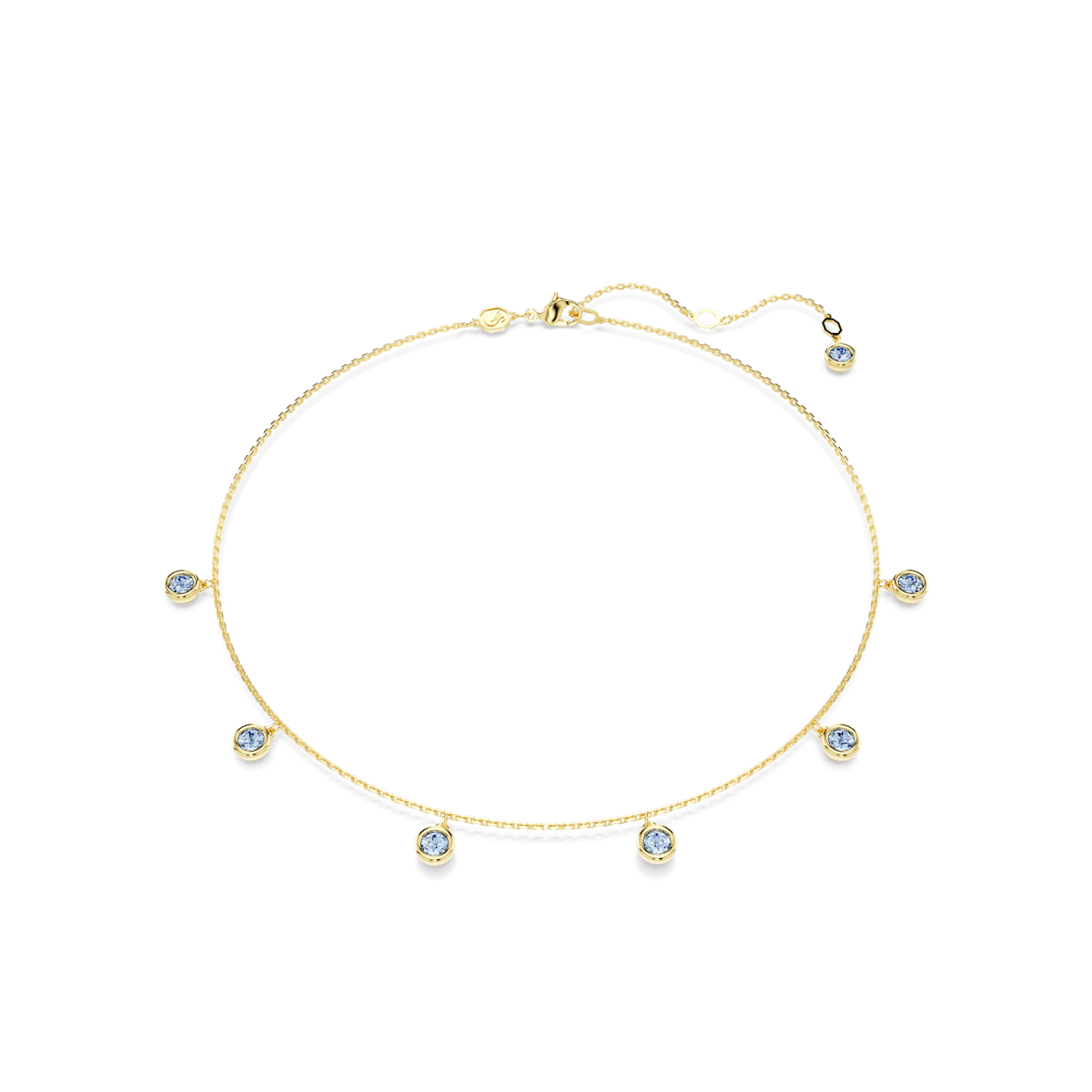 Imber necklace, Round cut, Light blue, Gold-tone plated