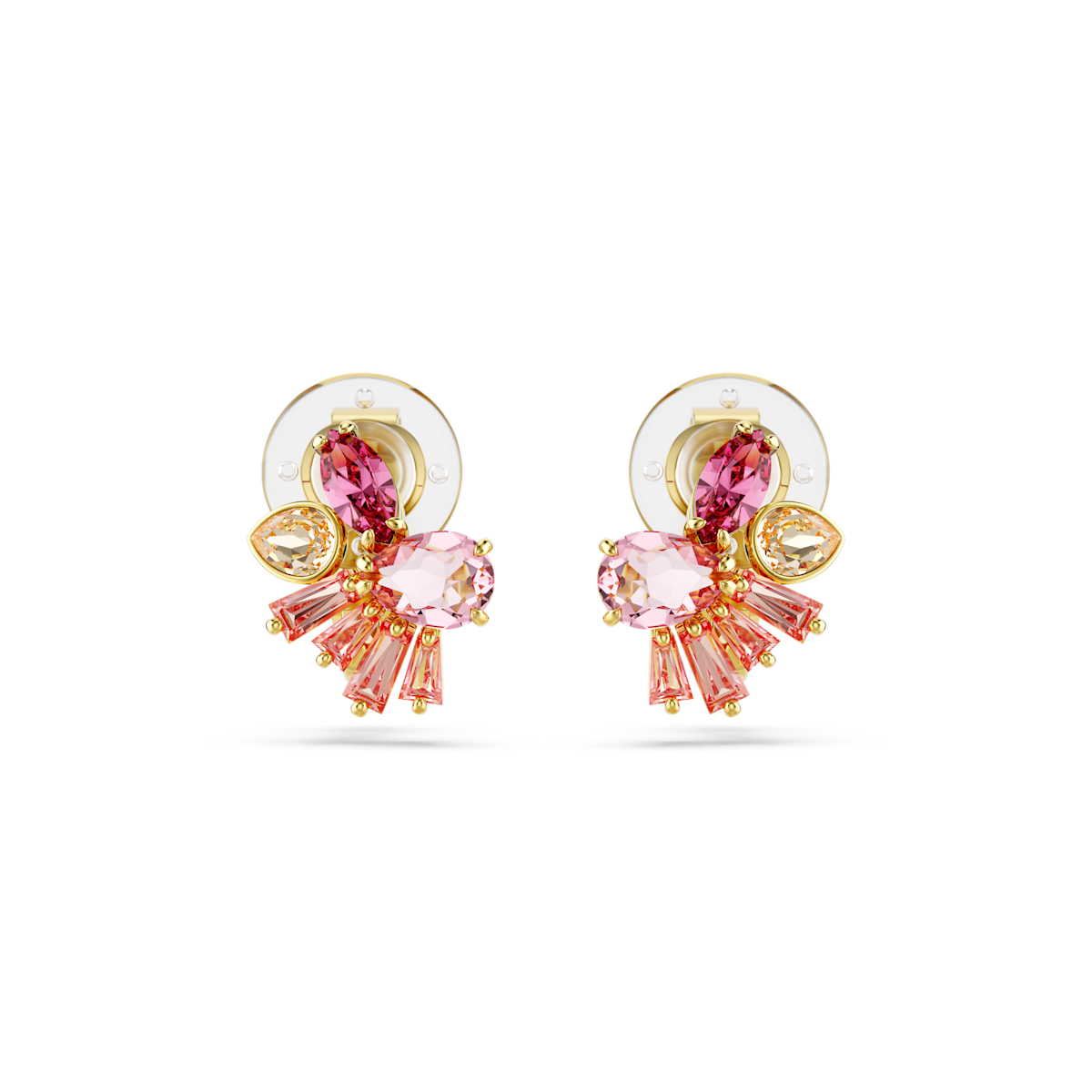 Gema clip earrings, Mixed cuts, Flower, Pink, Gold-tone plated