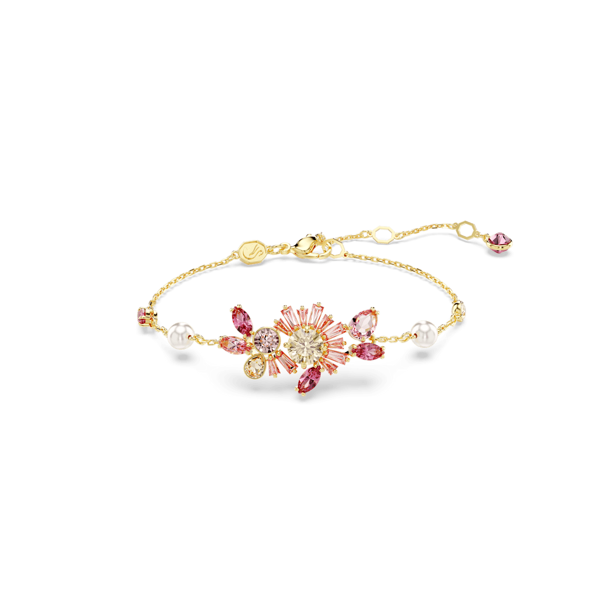 Gema bracelet, Mixed cuts, Flower, Pink, Gold-tone plated