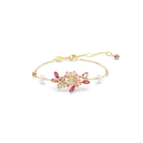 Gema bracelet, Mixed cuts, Flower, Pink, Gold-tone plated