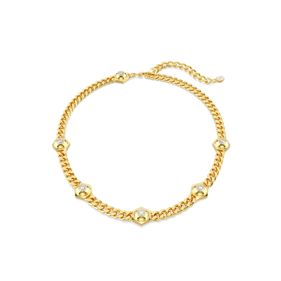 Numina necklace, Round cut, White, Gold-tone plated