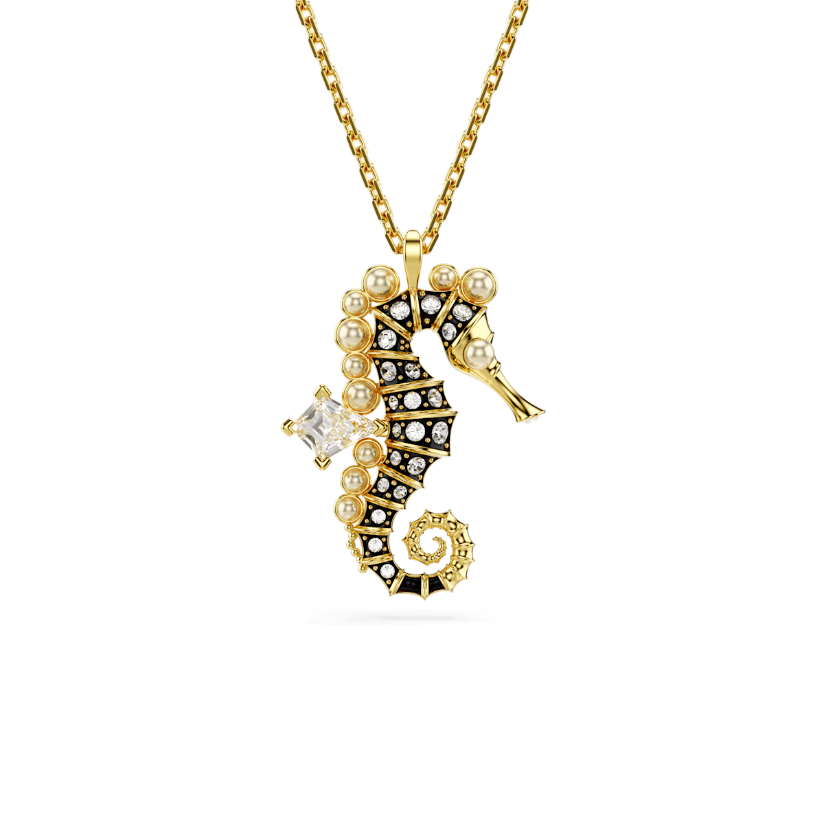 Idyllia pendant, Crystal pearls, Seahorse, Blue, Gold-tone plated