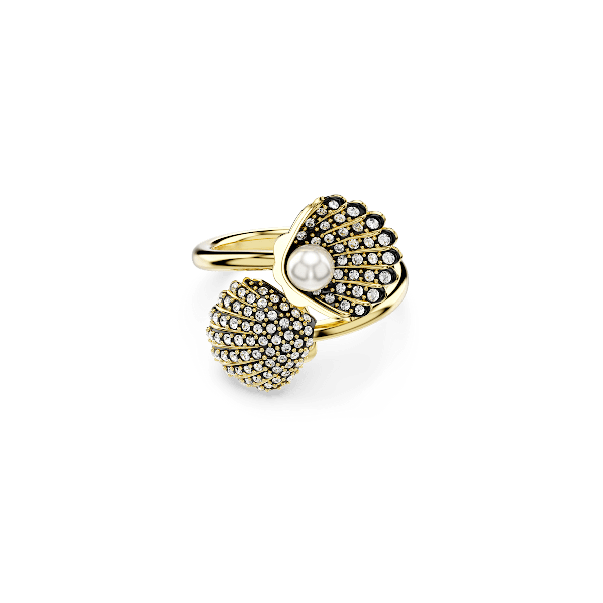 Idyllia ring, Shell, White, Gold-tone plated