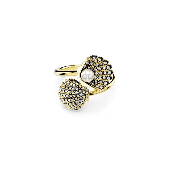 Idyllia ring, Shell, White, Gold-tone plated