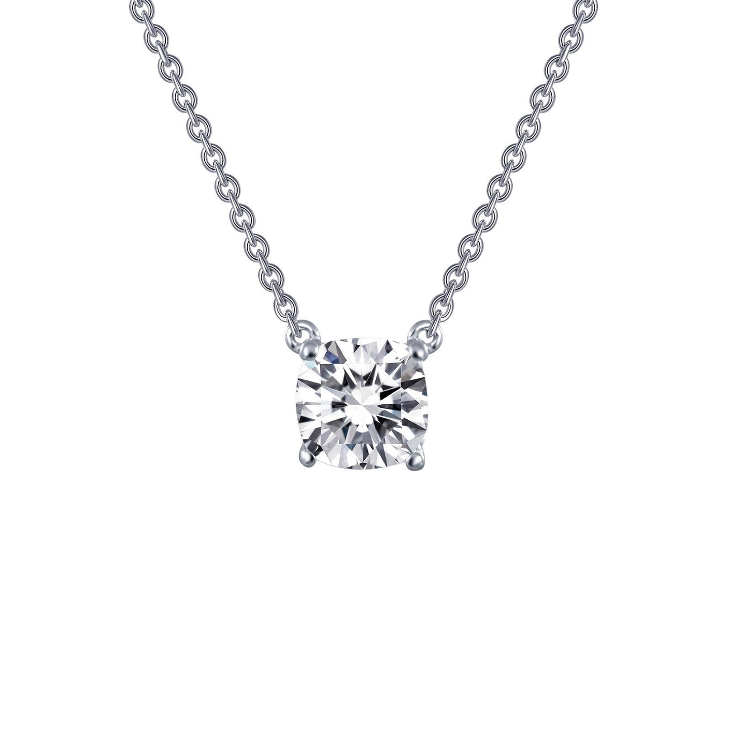 LaFonn Platinum Simulated Diamond  5.50mm Cushion, Approx. 0.99 CTW NECKLACES 0.99 CTW Solitaire Necklace