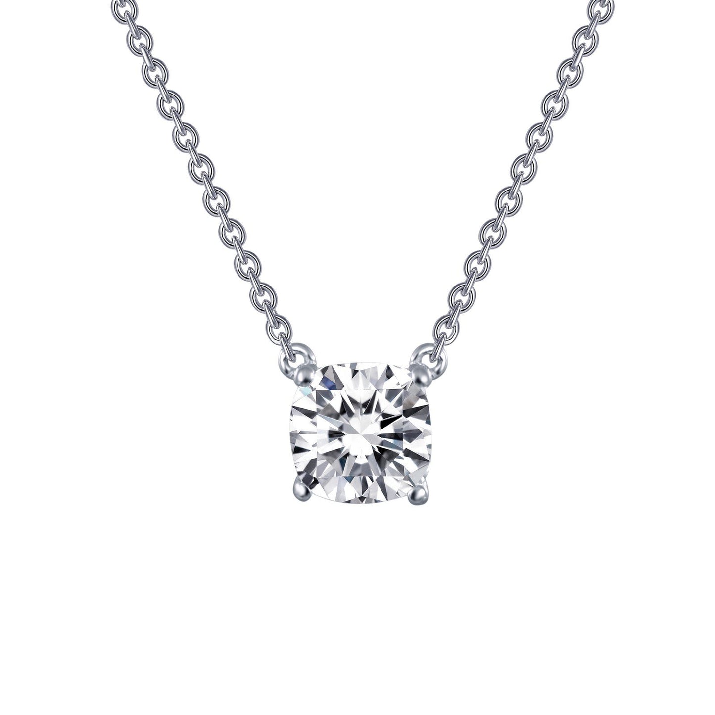 LaFonn Platinum Simulated Diamond  6.50mm Cushion, Approx. 1.59 CTW NECKLACES 1.59 CTW Solitaire Necklace