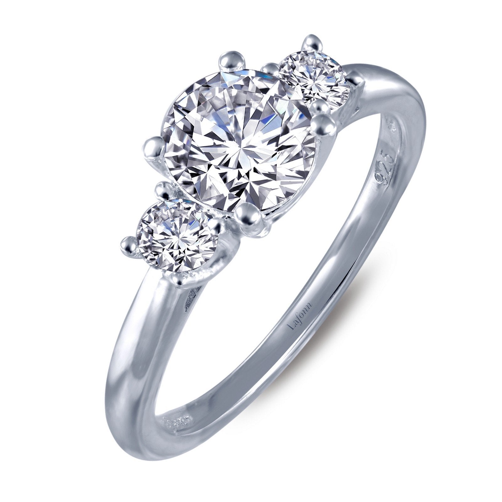 LaFonn Platinum Simulated Diamond  6.00mm Round, Approx. 0.84 CTW RINGS Three-Stone Engagement Ring