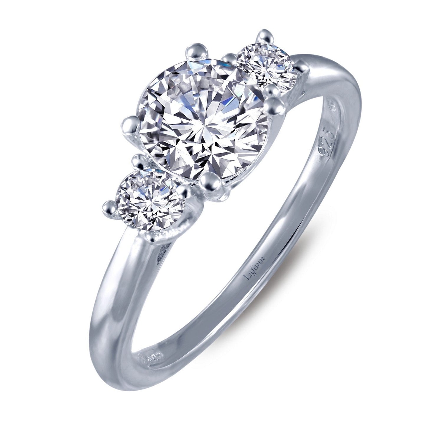 LaFonn Platinum Simulated Diamond  6.00mm Round, Approx. 0.84 CTW RINGS Three-Stone Engagement Ring