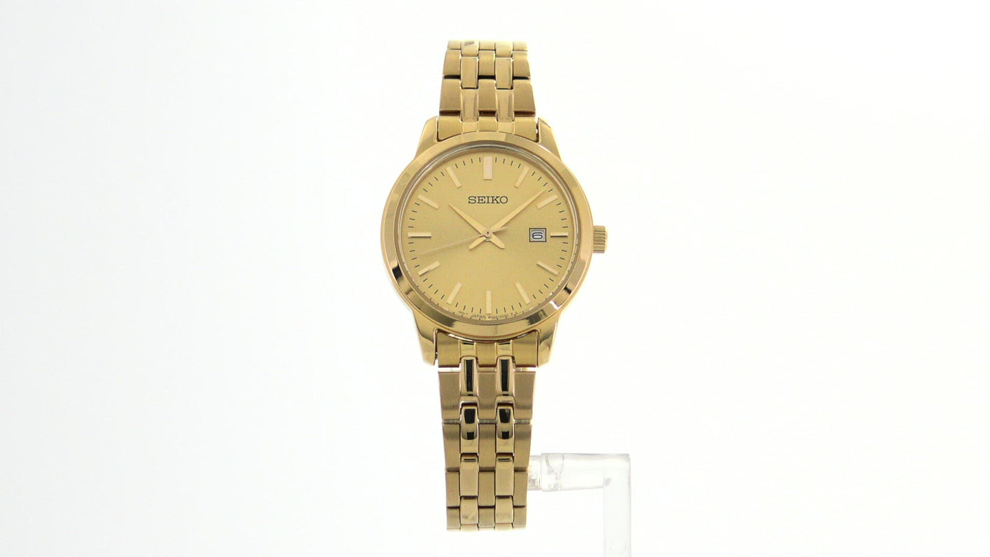 Load and play video in Gallery viewer, Seiko Women&amp;#39;s Essential Champagne Dial Watch SUR444
