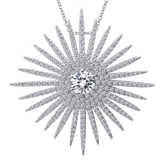 LaFonn Platinum Simulated Diamond  6.00mm Round, Approx. 0.84 CTW NECKLACES Sunburst Pendant Necklace