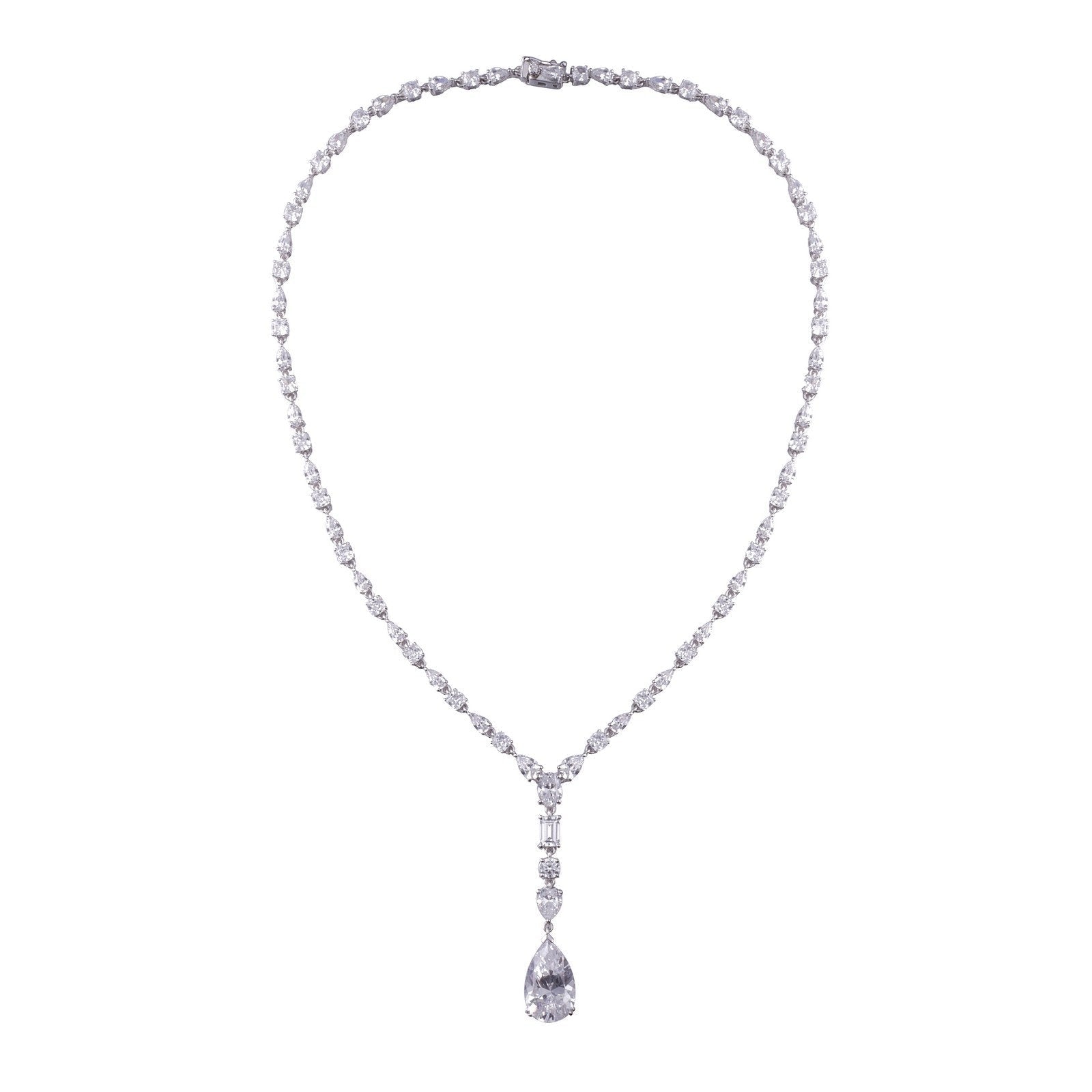 LaFonn Platinum Simulated Diamond  16X10mm Pear, Approx. 5.27 CTW NECKLACES Regal Icicle Necklace