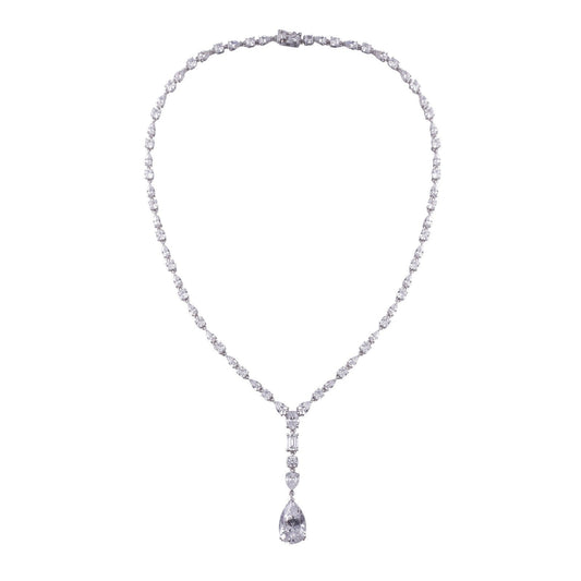 LaFonn Platinum Simulated Diamond  16X10mm Pear, Approx. 5.27 CTW NECKLACES Regal Icicle Necklace