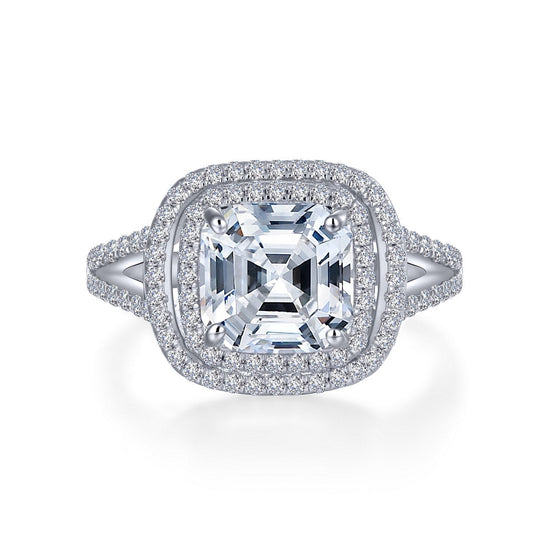 LaFonn Platinum Simulated Diamond 8.00mm Asscher, Approx. 3.01 CTW RINGS Stunning Engagement Ring