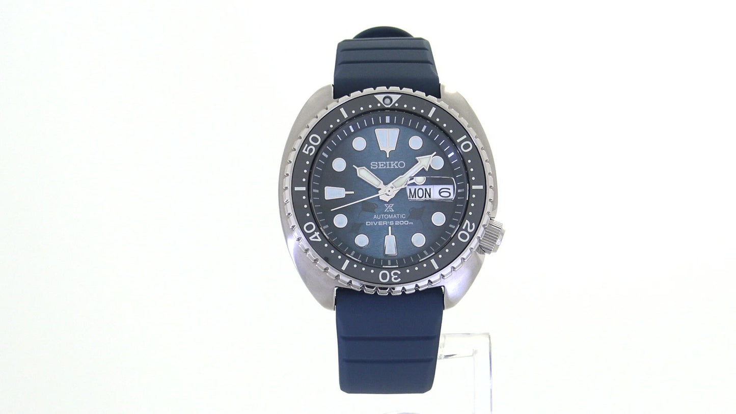 Load and play video in Gallery viewer, Seiko Men&amp;#39;s Automatic Prospex Diver Dark Blue Silicone Strap Watch 45mm SRPF77
