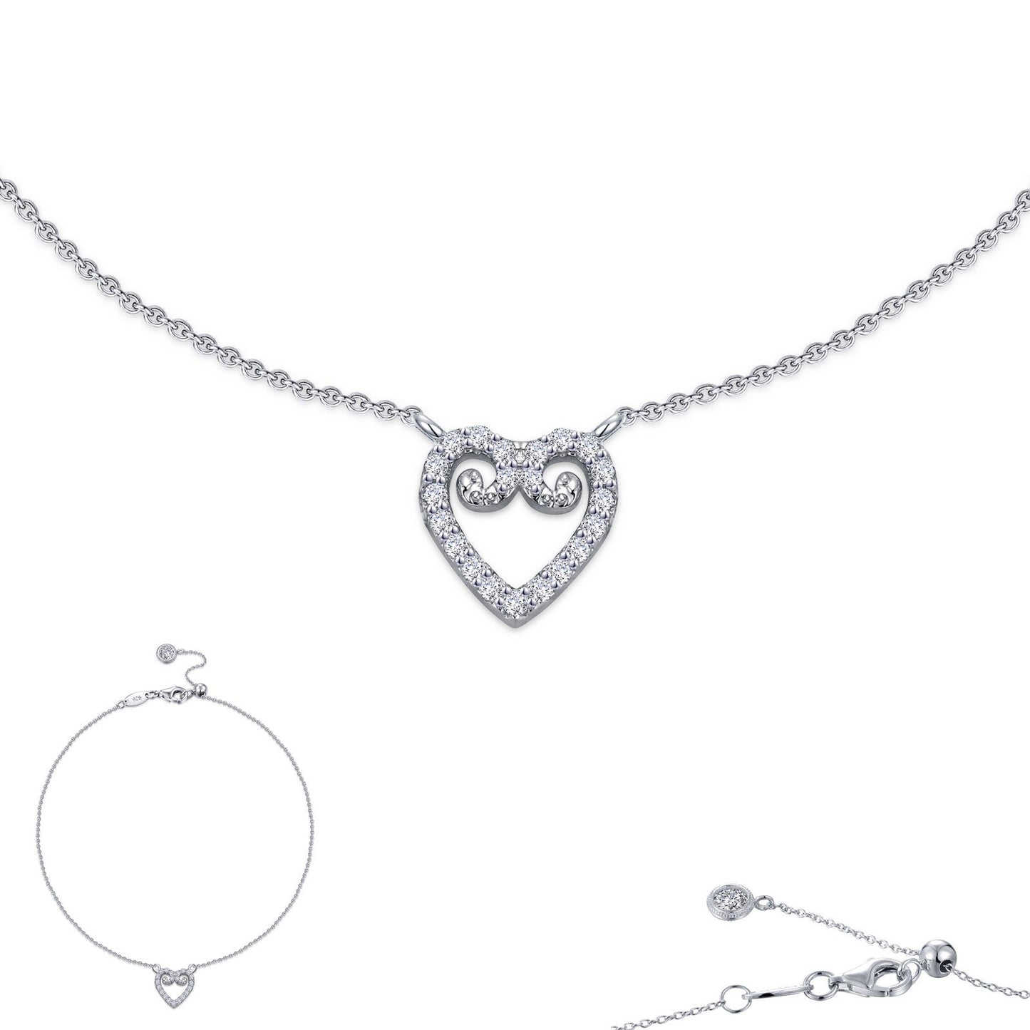 Lafonn Mini Open Heart Anklet Simulated Diamond ANKLETS Platinum 0.46 CTS Approx. 8.3mm (H) x 8.3mm (W)