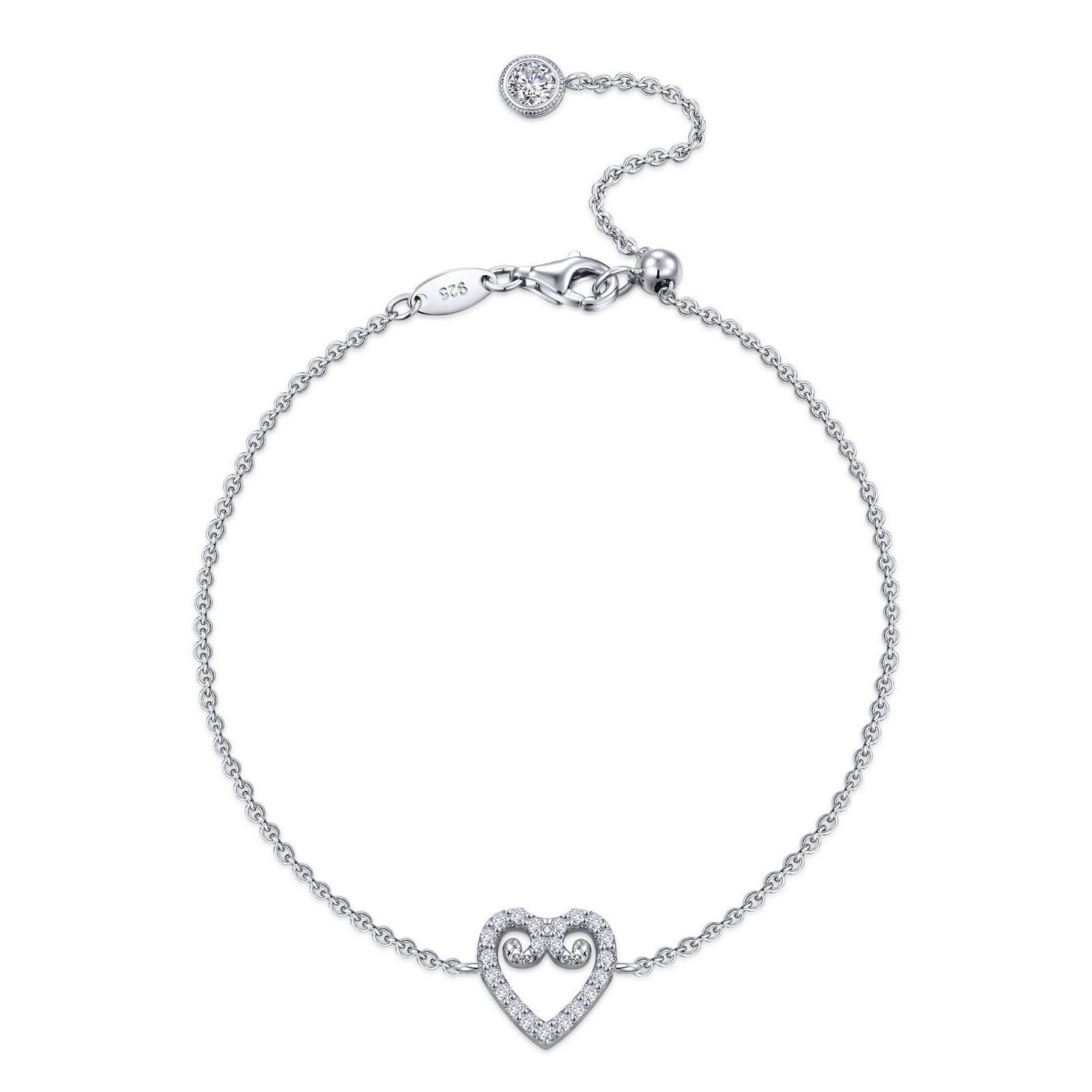 Lafonn Mini Open Heart Bracelet Simulated Diamond BRACELETS Platinum 0.46 CTS Approx. 8.3mm (H) x 8.3mm (W)