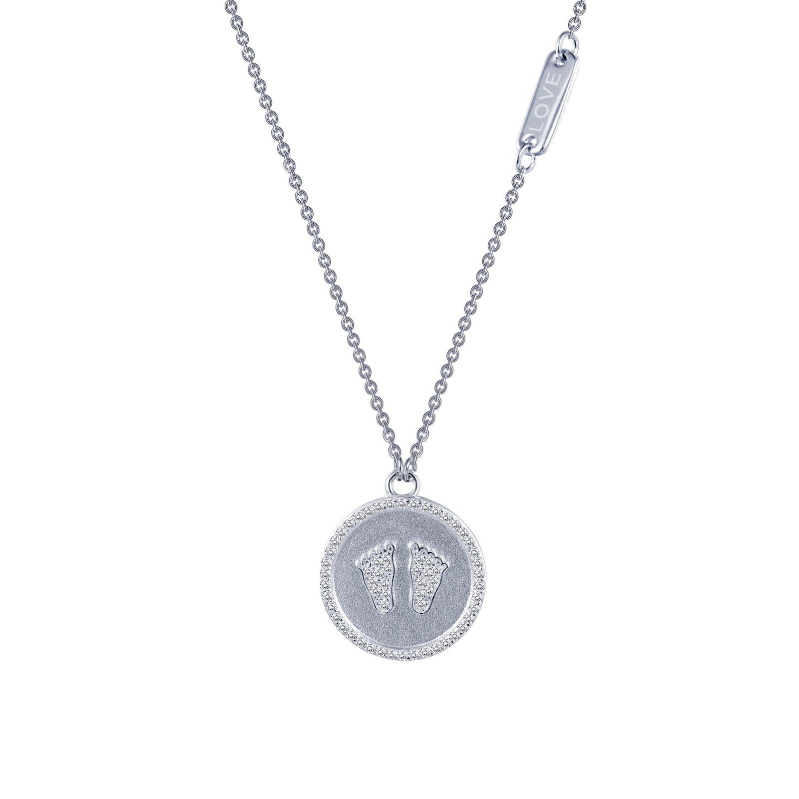 LaFonn Platinum Simulated Diamond N/A NECKLACES Baby Feet Disc Necklace