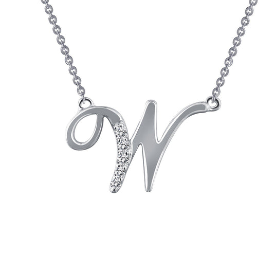 LaFonn Platinum Simulated Diamond N/A NECKLACES Letter W Pendant Necklace