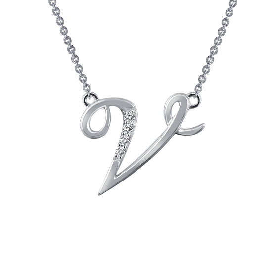 Load image into Gallery viewer, LaFonn Platinum Simulated Diamond N/A NECKLACES Letter V Pendant Necklace
