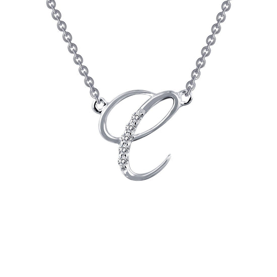 Lafonn Letter C Pendant Necklace Simulated Diamond NECKLACES Platinum 0.05 CTS 