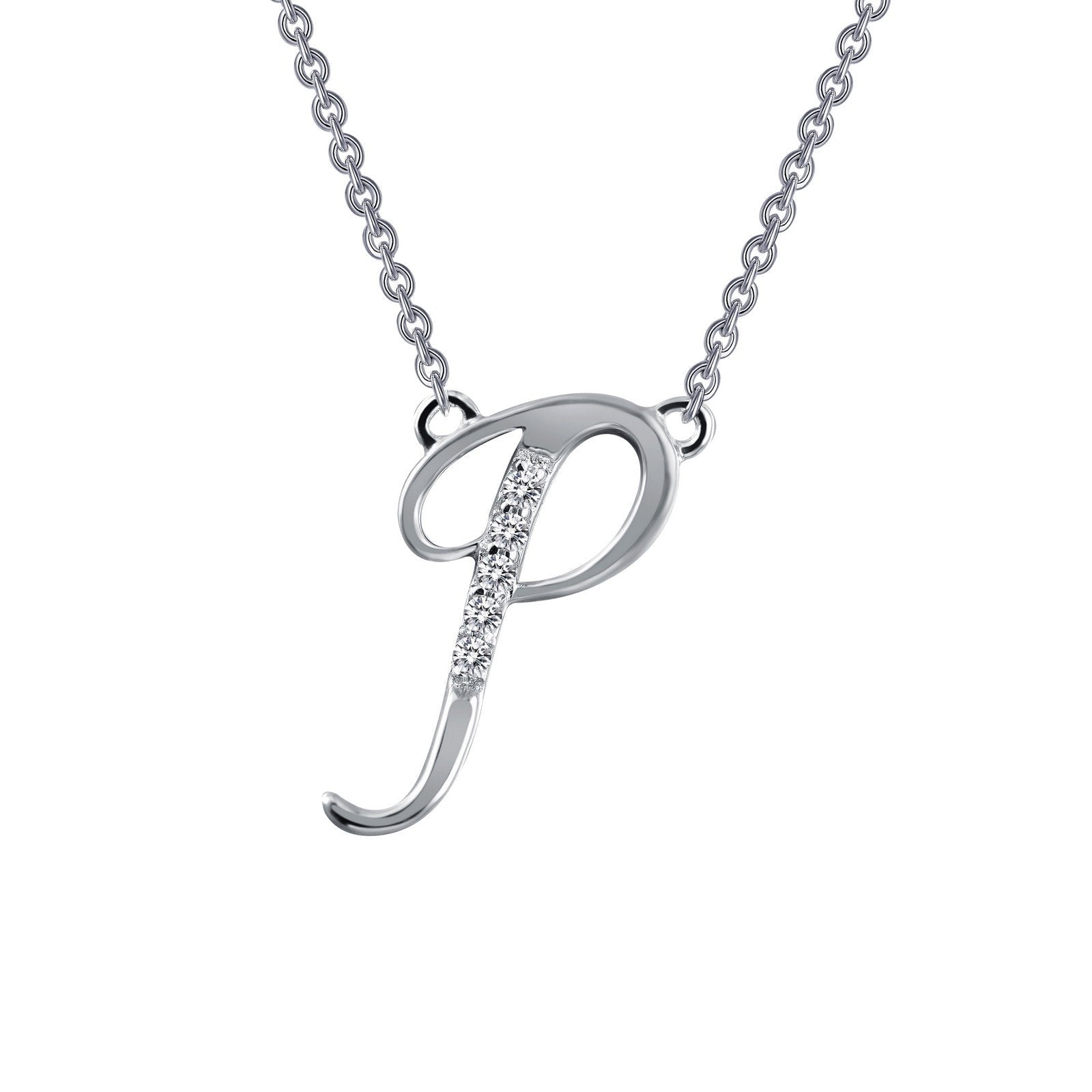 LaFonn Platinum Simulated Diamond N/A NECKLACES Letter P Pendant Necklace