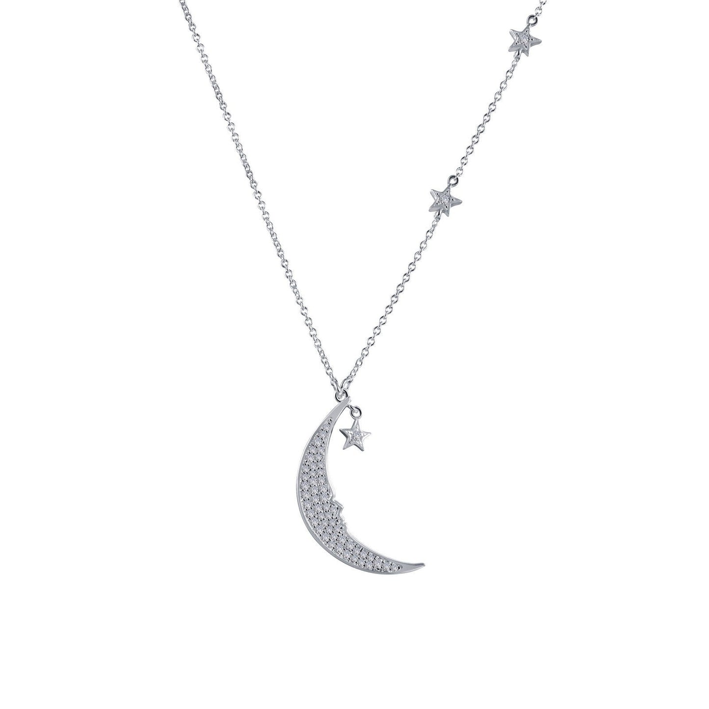 Lafonn Moon & Star Necklace Simulated Diamond NECKLACES Platinum 0.56 CTS Approx. 5mm (W) x 23mm (H)