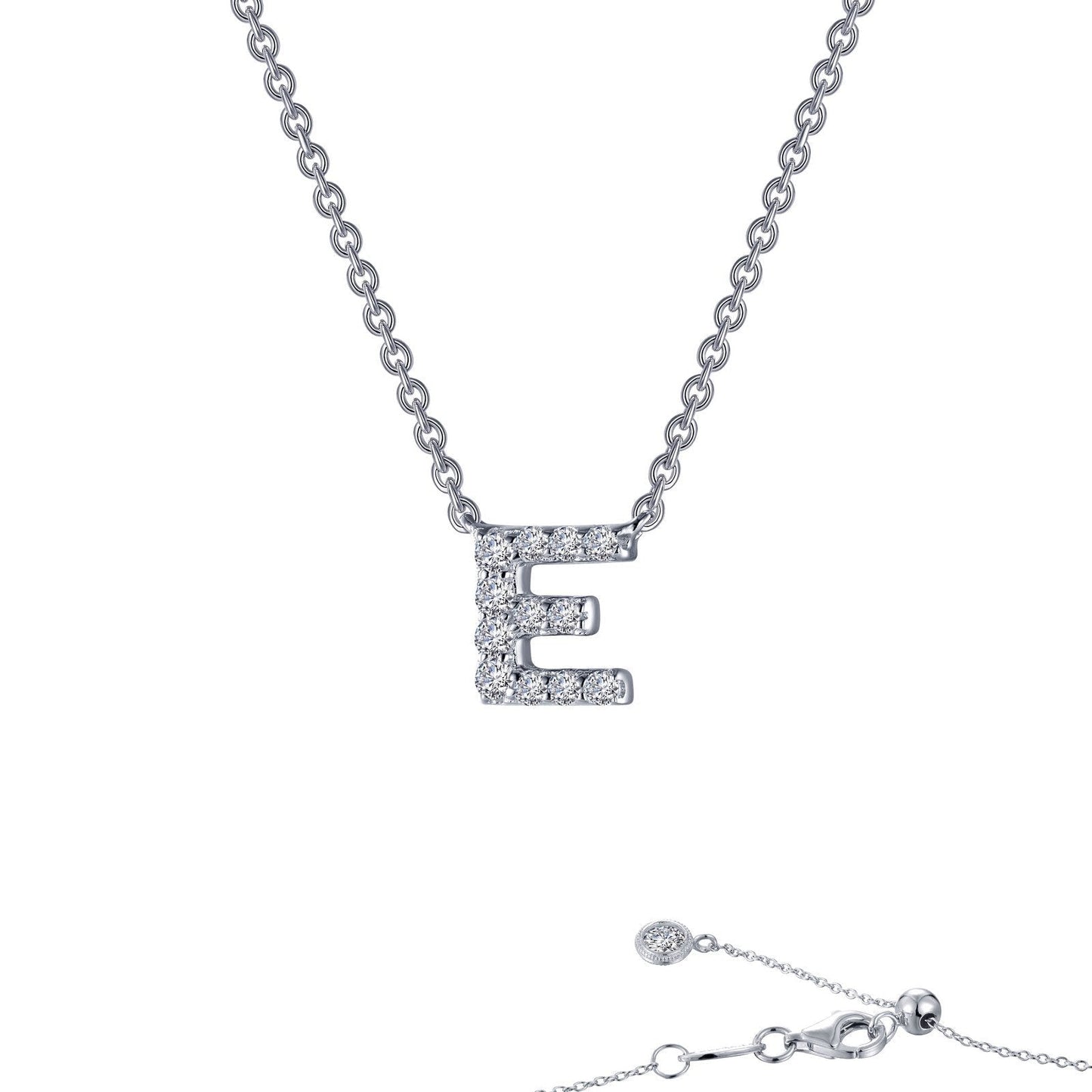 LaFonn Platinum Simulated Diamond N/A NECKLACES Letter E Pendant Necklace