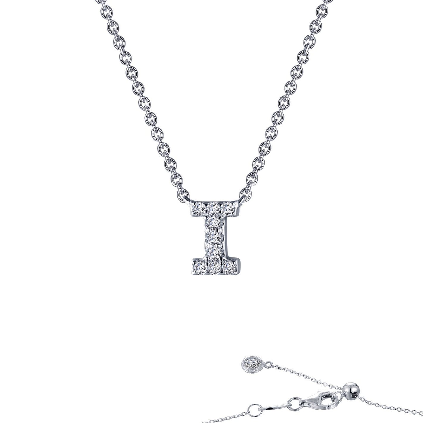Lafonn Letter I Pendant Necklace Simulated Diamond NECKLACES Platinum 0.31 CTS Approx. 6.7mm (H) x 1.9mm (W)