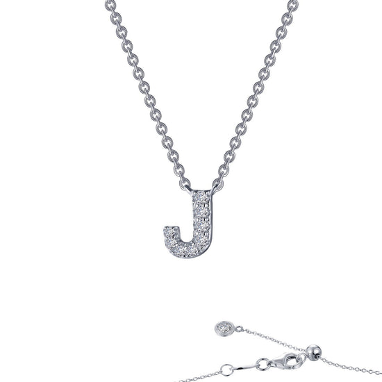 Lafonn Letter J Pendant Necklace Simulated Diamond NECKLACES Platinum 0.34 CTS Approx. 7mm (H) x 5mm (W)