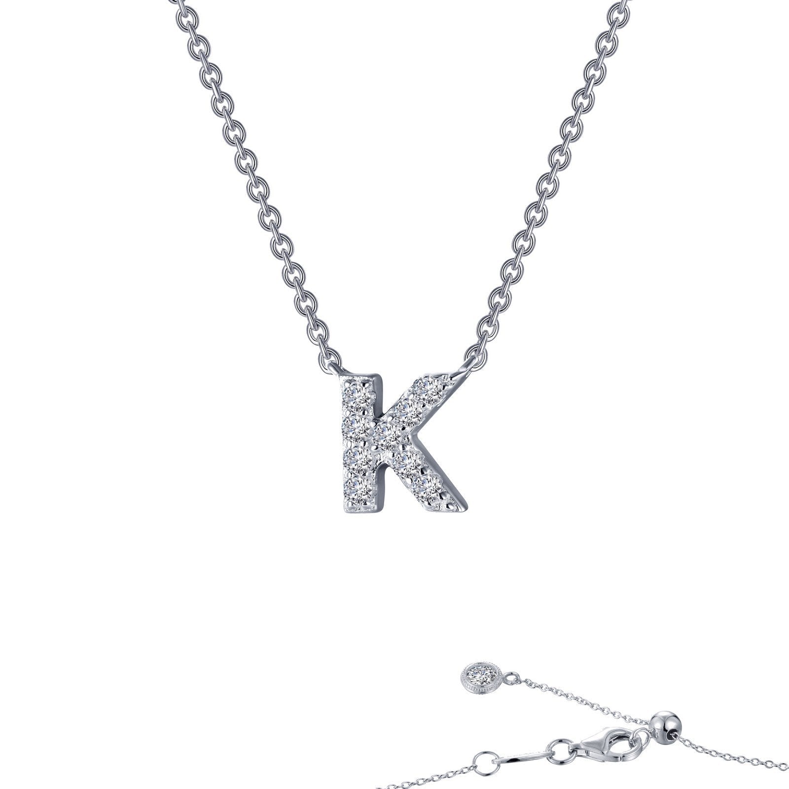 LaFonn Platinum Simulated Diamond N/A NECKLACES Letter K Pendant Necklace