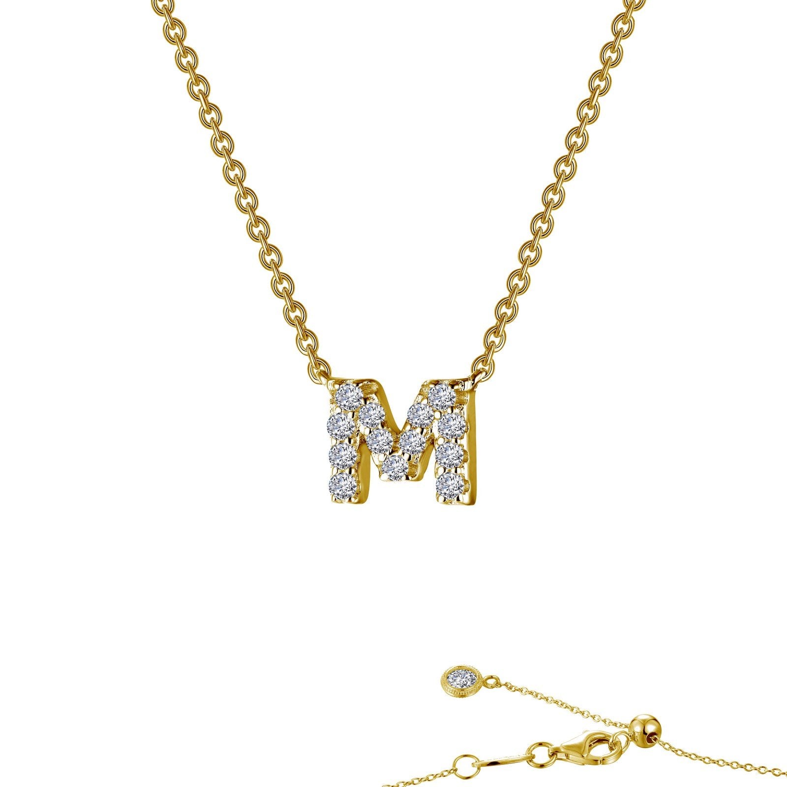 LaFonn Gold Simulated Diamond N/A NECKLACES Letter M Pendant Necklace