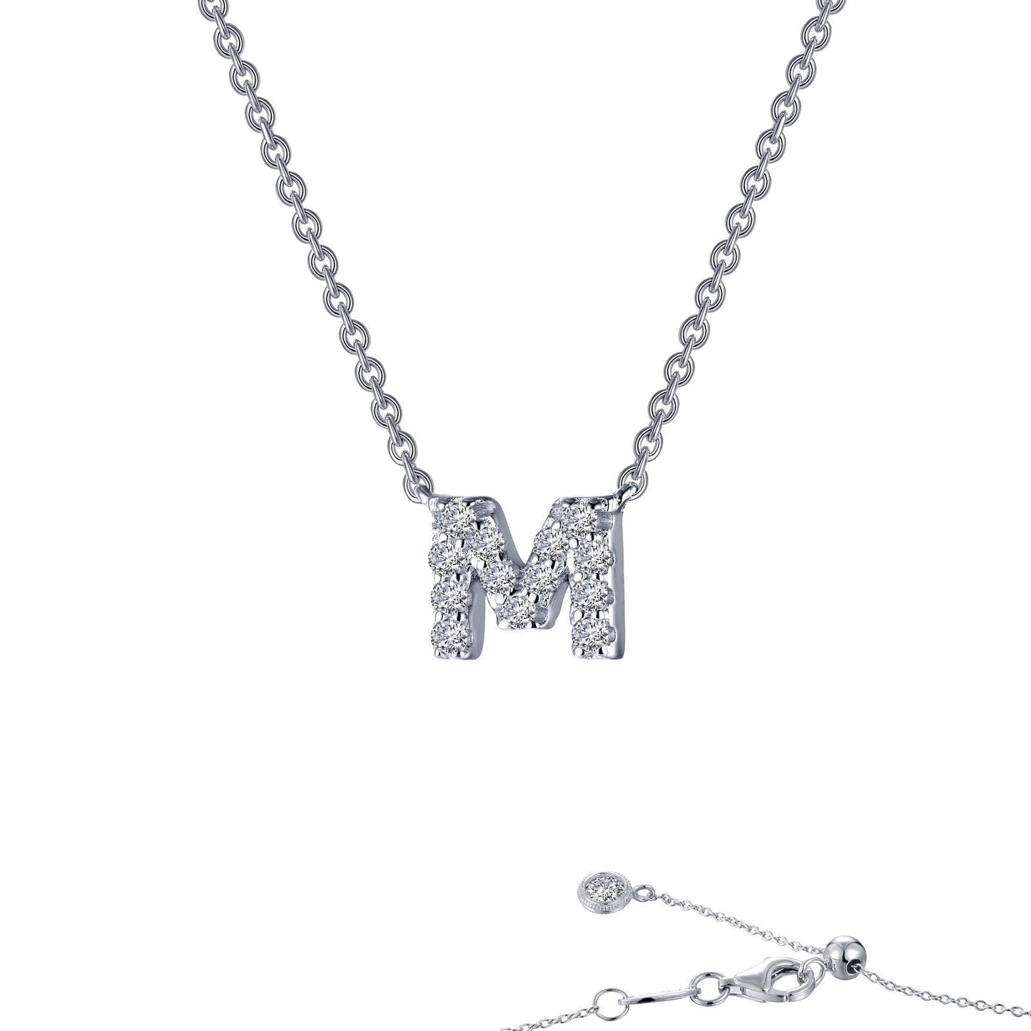 LaFonn Platinum Simulated Diamond N/A NECKLACES Letter M Pendant Necklace