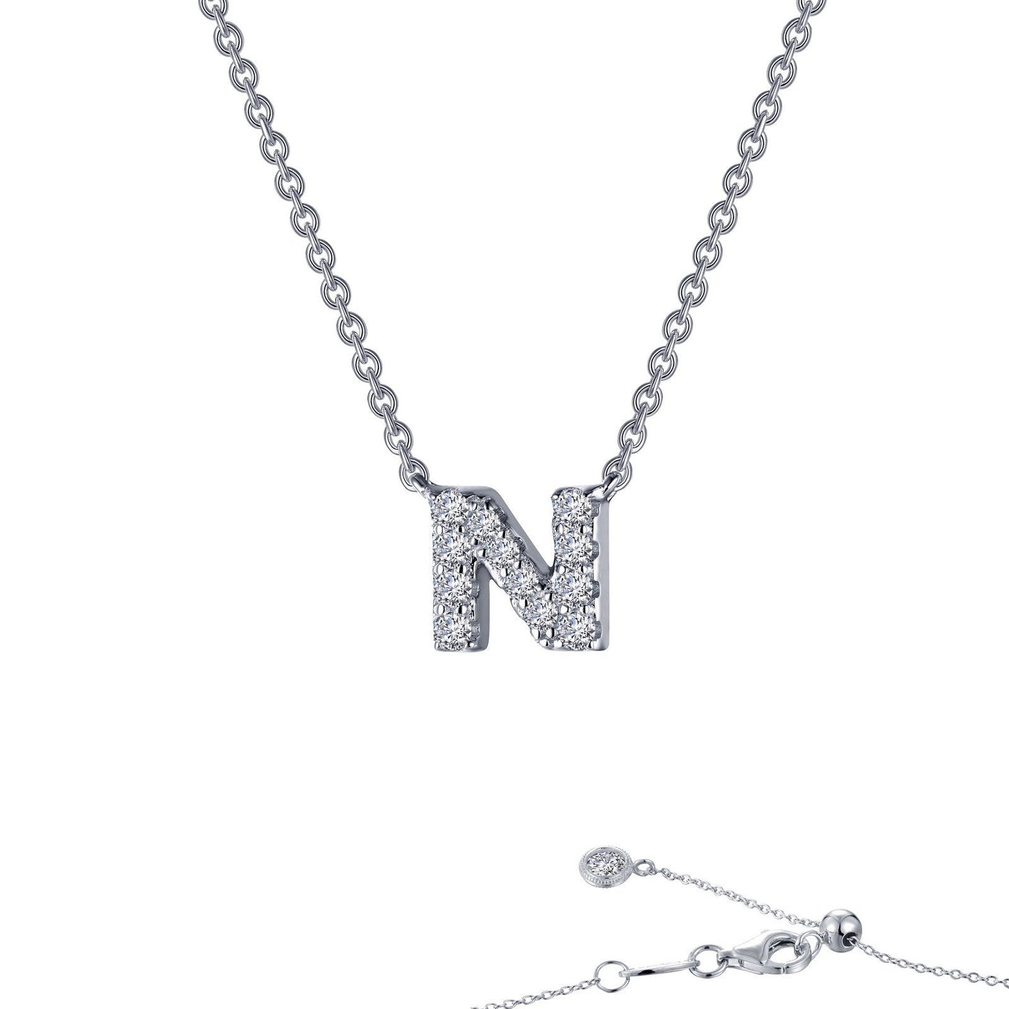 Lafonn Letter N Pendant Necklace Simulated Diamond NECKLACES Platinum 0.41 CTS Approx. 6mm (H) x 6.5mm (W)