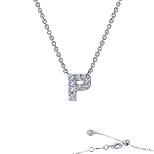 LaFonn Platinum Simulated Diamond N/A NECKLACES Letter P Pendant Necklace