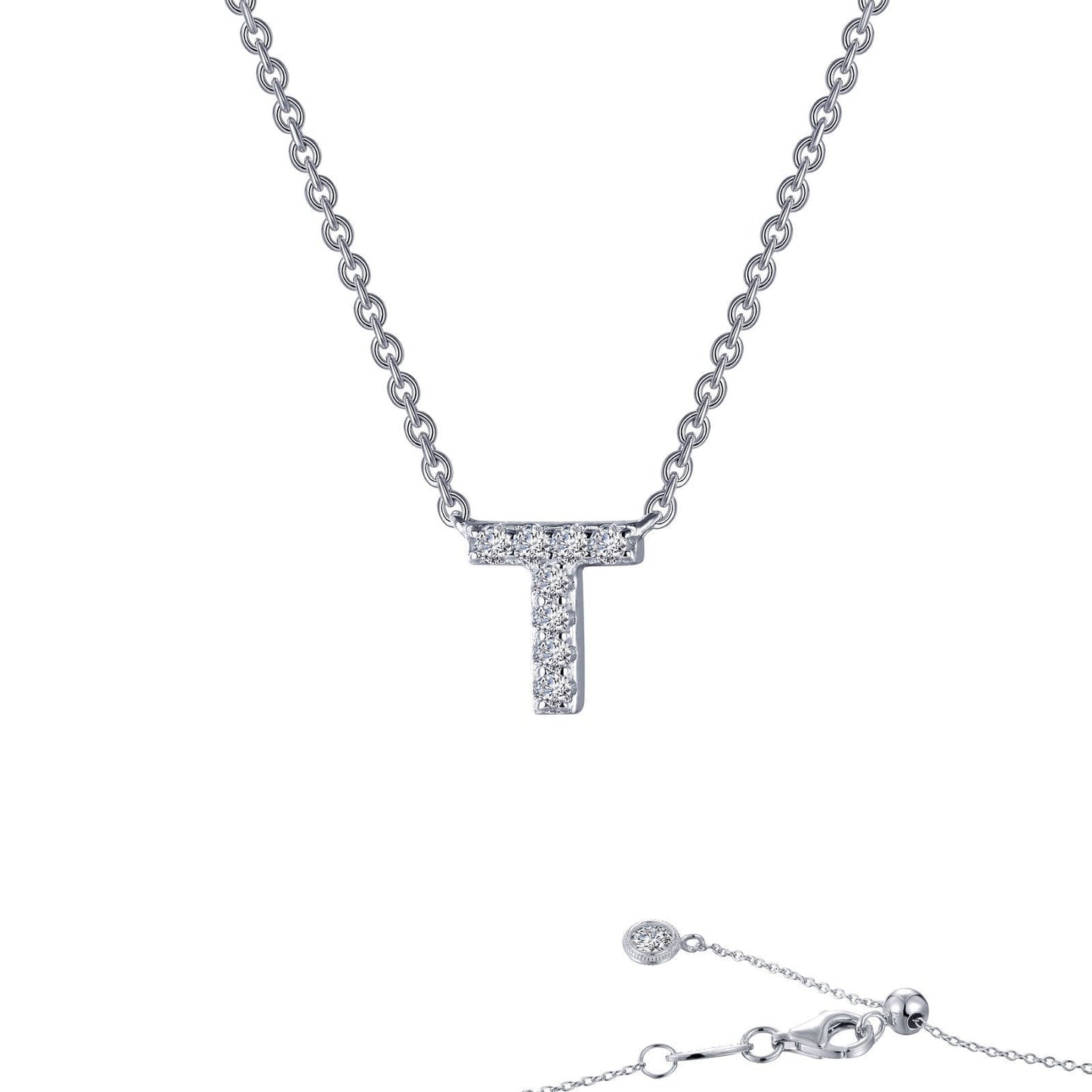 LaFonn Platinum Simulated Diamond N/A NECKLACES Letter T Pendant Necklace