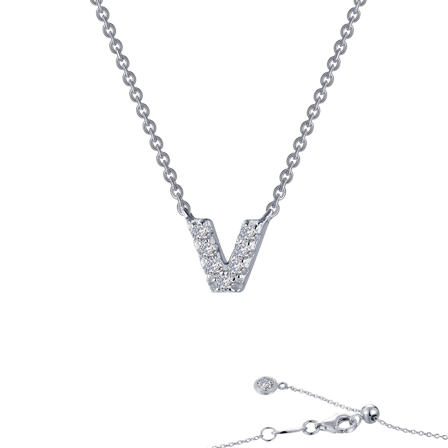 Lafonn Letter V Pendant Necklace 8 Stone Count 9N102CLP20