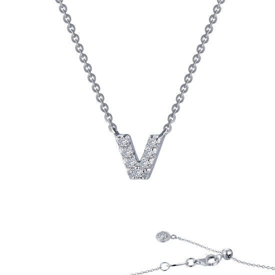 Lafonn Letter V Pendant Necklace Simulated Diamond NECKLACES Platinum 0.35 CTS Approx. 6mm (H) x 6.8mm (W)