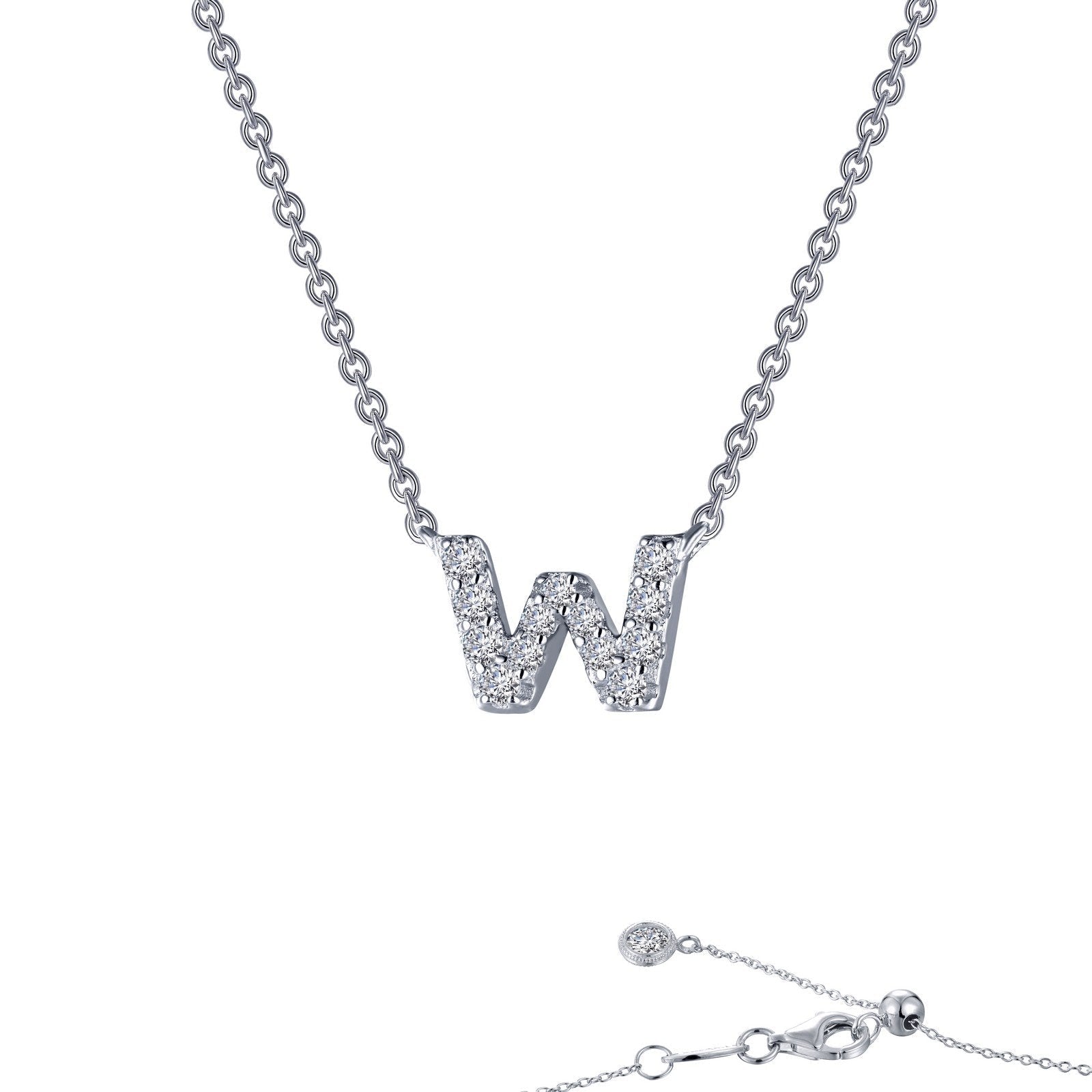 LaFonn Platinum Simulated Diamond N/A NECKLACES Letter W Pendant Necklace