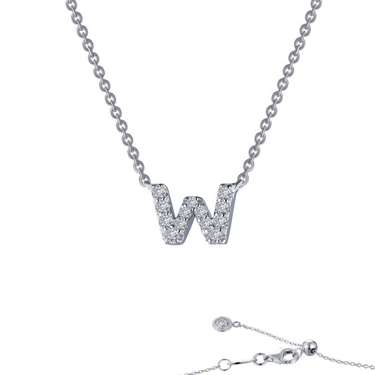 LaFonn Platinum Simulated Diamond N/A NECKLACES Letter W Pendant Necklace