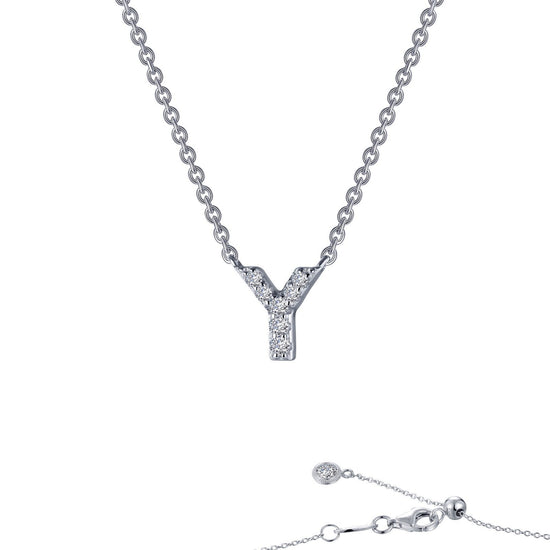 Lafonn Letter Y Pendant Necklace Simulated Diamond NECKLACES Platinum 0.33 CTS Approx. 7mm (H) x 6.6mm (W)
