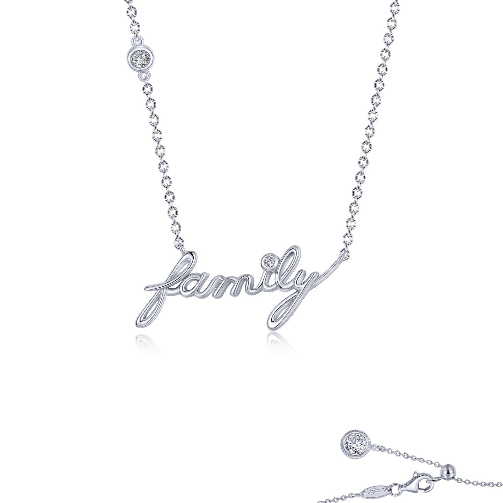 LaFonn Platinum Simulated Diamond N/A NECKLACES Family Word Necklace