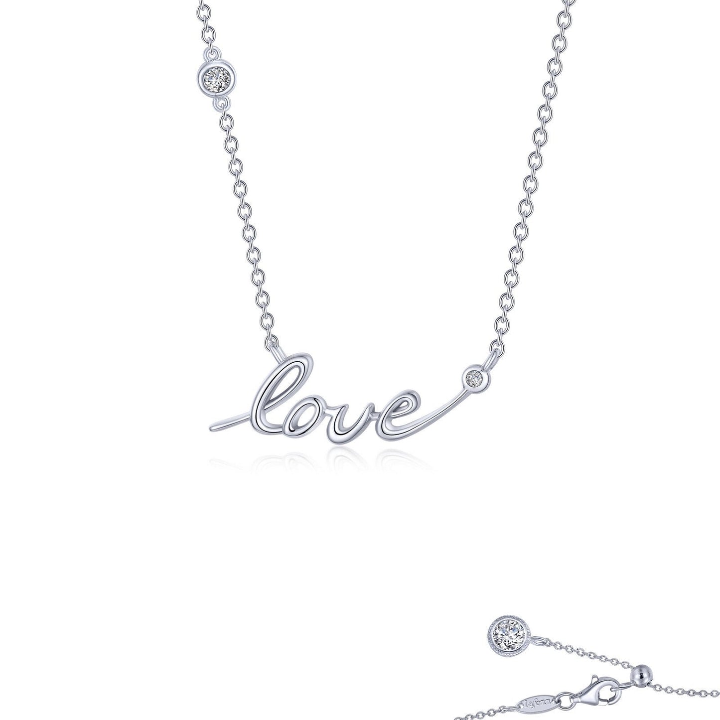 Lafonn Love Word Necklace Simulated Diamond NECKLACES Platinum 0.28 CTS Approx. 7.3mm (W) x 22.5mm (H)