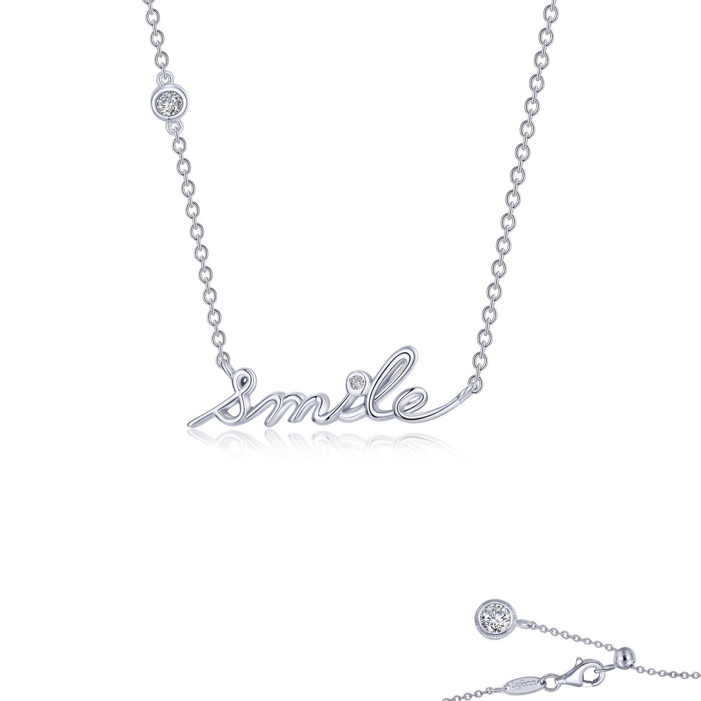 LaFonn Platinum Simulated Diamond N/A NECKLACES Smile Word Necklace