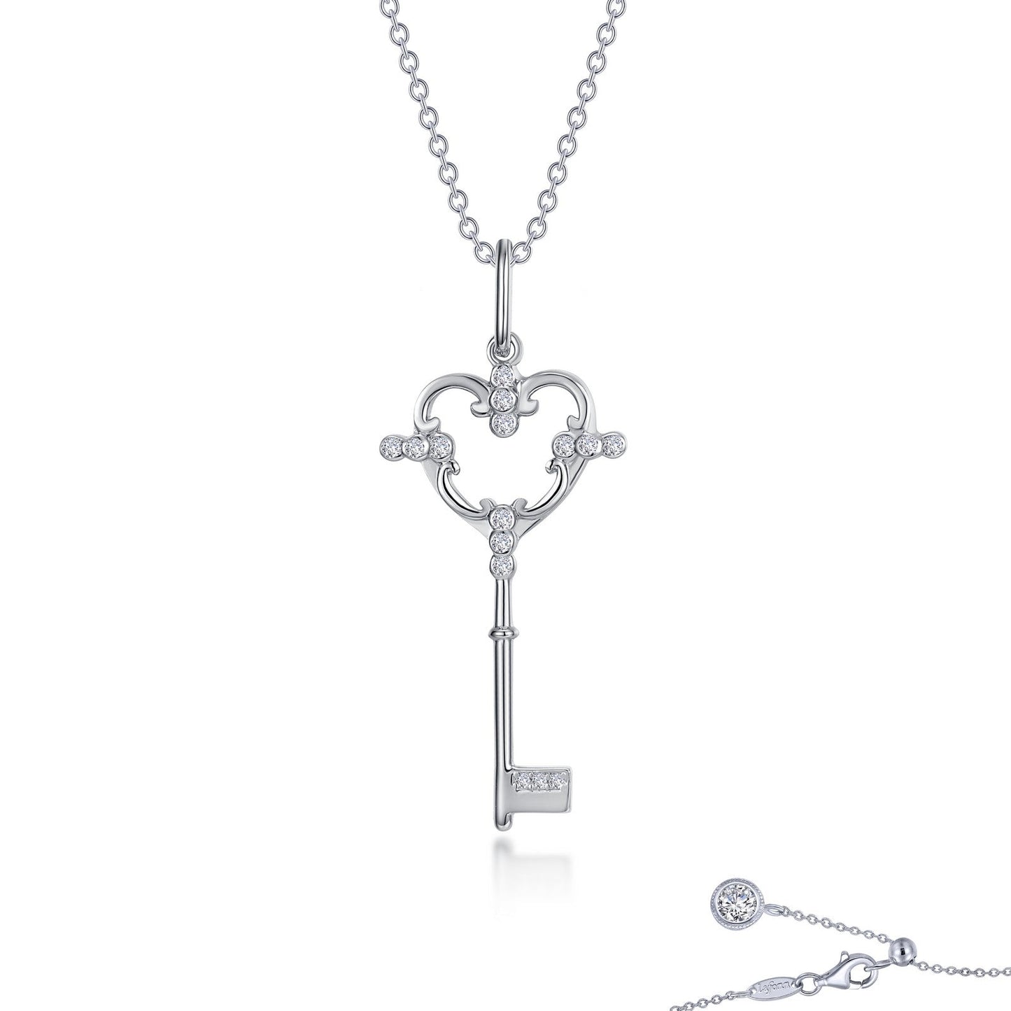 Lafonn Key to My Heart Necklace Simulated Diamond NECKLACES Platinum 0.4 CTS Approx. 32.2mm (H) x 13.5mm (W)