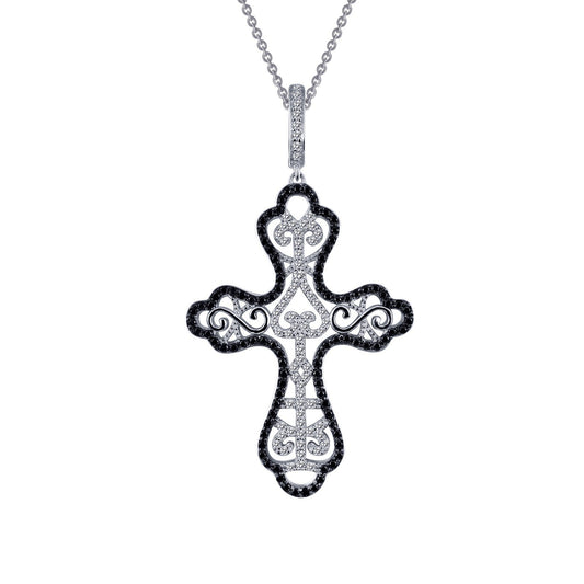 LaFonn Platinum Simulated Diamond N/A NECKLACES Scroll Cross Pendant Necklace