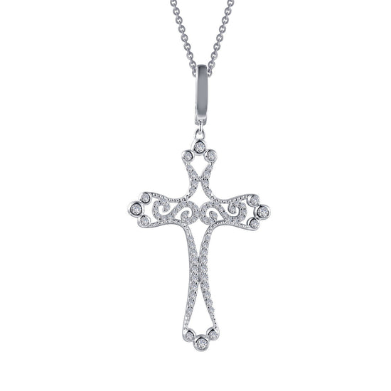 LaFonn Platinum Simulated Diamond N/A NECKLACES Scroll Cross Pendant Necklace