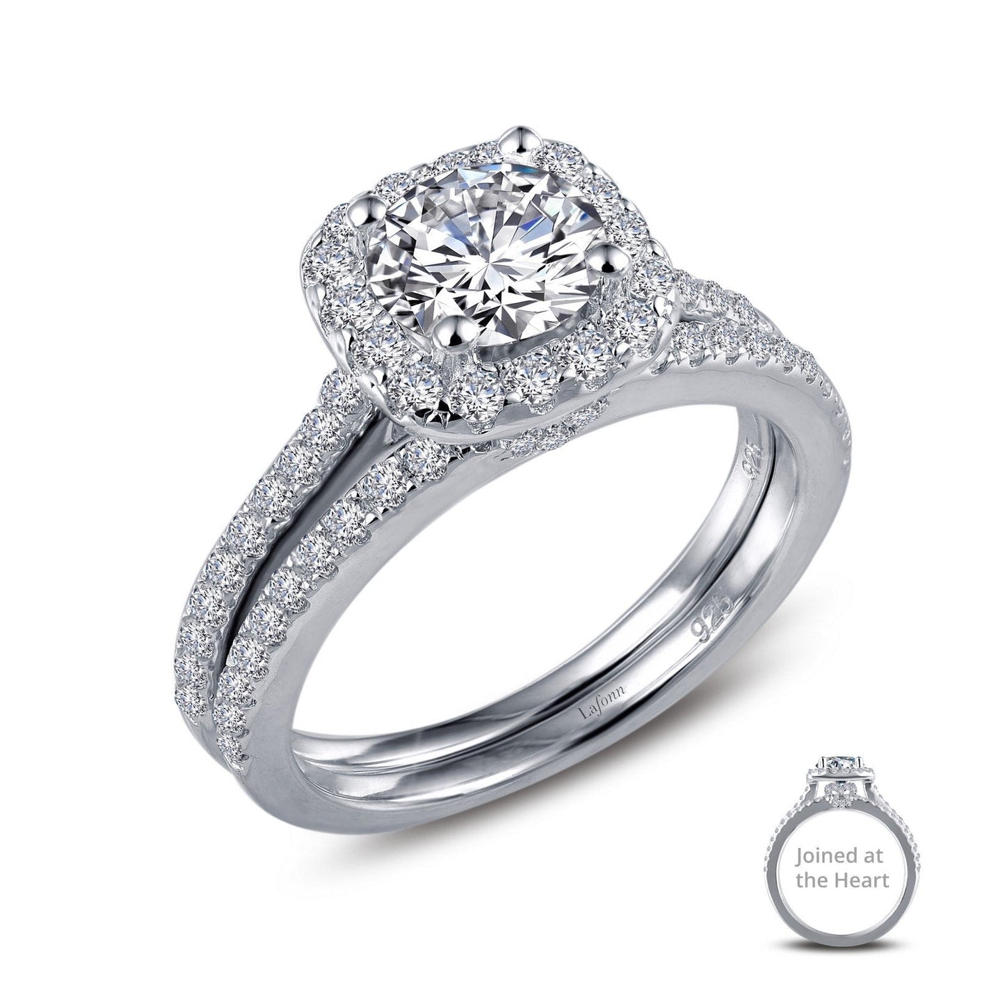 LaFonn Platinum Simulated Diamond Size: 6.50mm Round, Approx. 1.03 CTW RINGS Joined-At-The-Heart Wedding Set