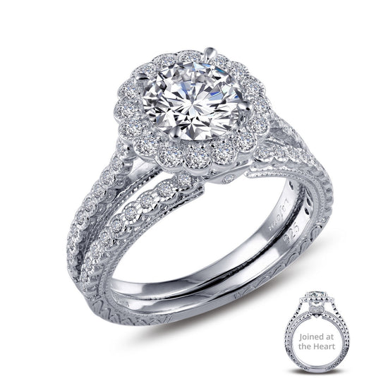 Load image into Gallery viewer, LaFonn Platinum Simulated Diamond Size: 7.00mm Round, Approx. 1.28 CTW RINGS Joined-At-The-Heart Wedding Set
