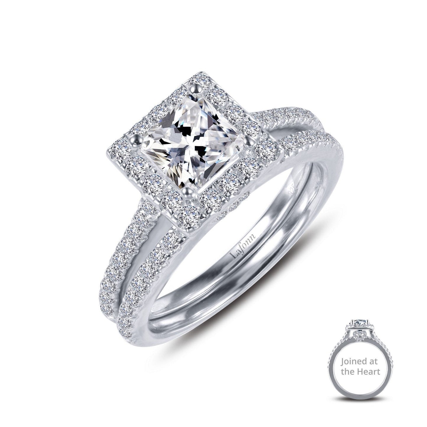 Lafonn Joined-At-The-Heart Wedding Set Simulated Diamond RINGS Size 7 Platinum 1.81 CTS 