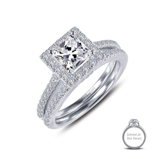 Lafonn Joined-At-The-Heart Wedding Set Simulated Diamond RINGS Size 8 Platinum 1.81 CTS 